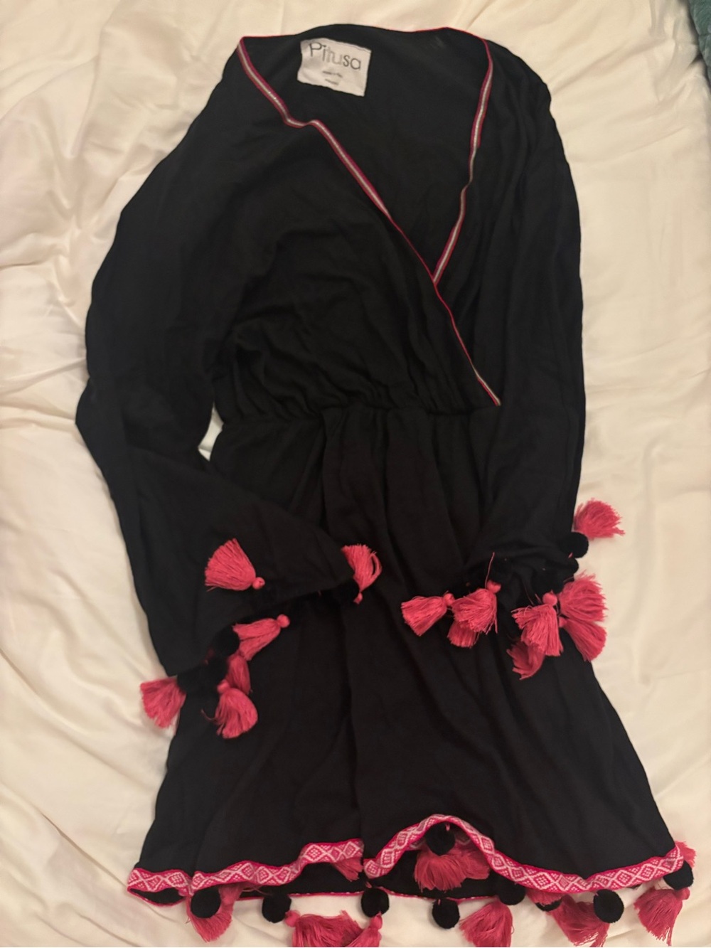 Pitusa Black Tassel Trim Wrap coverup/ Dress